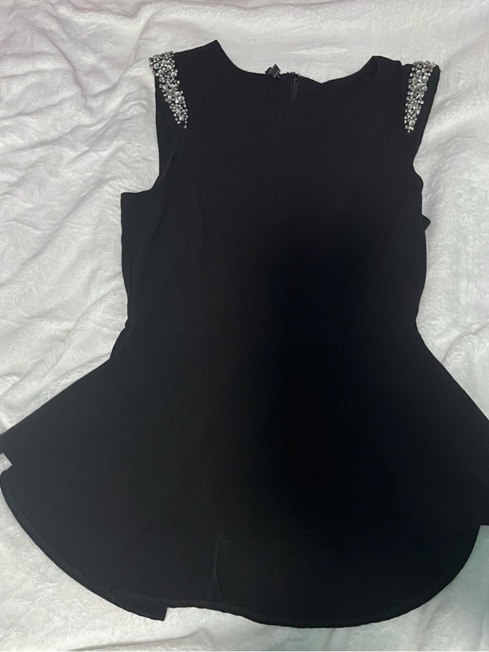 Guess Black Women's Peplum top with Jeweled Accent